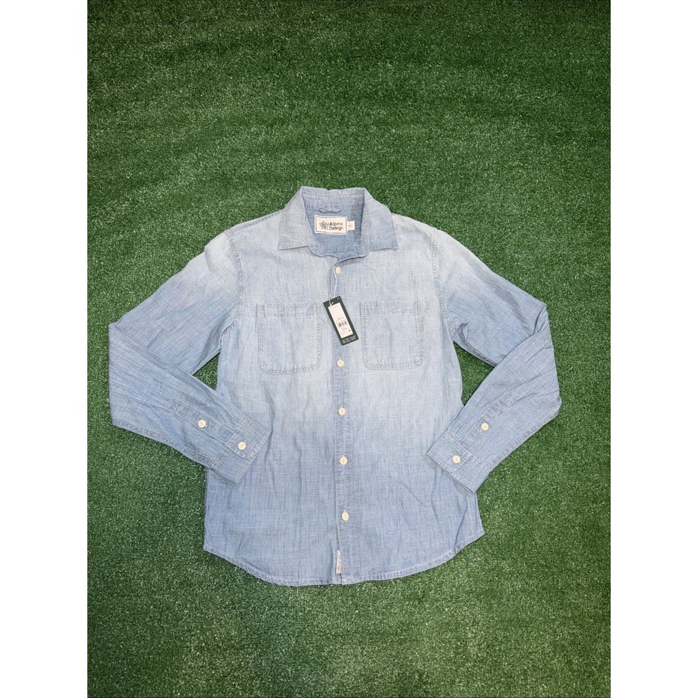 Alpine Design Mens Chambray Shirt Medium Wash Denim Long Sleeve Button Up Size S